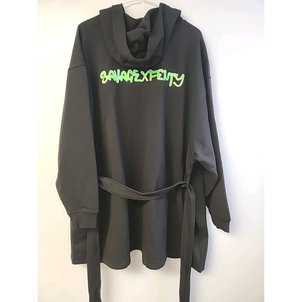Savage X Fenty Rihanna Showgirl Robe Women's Size Xl 1x Black Stretch Cotton